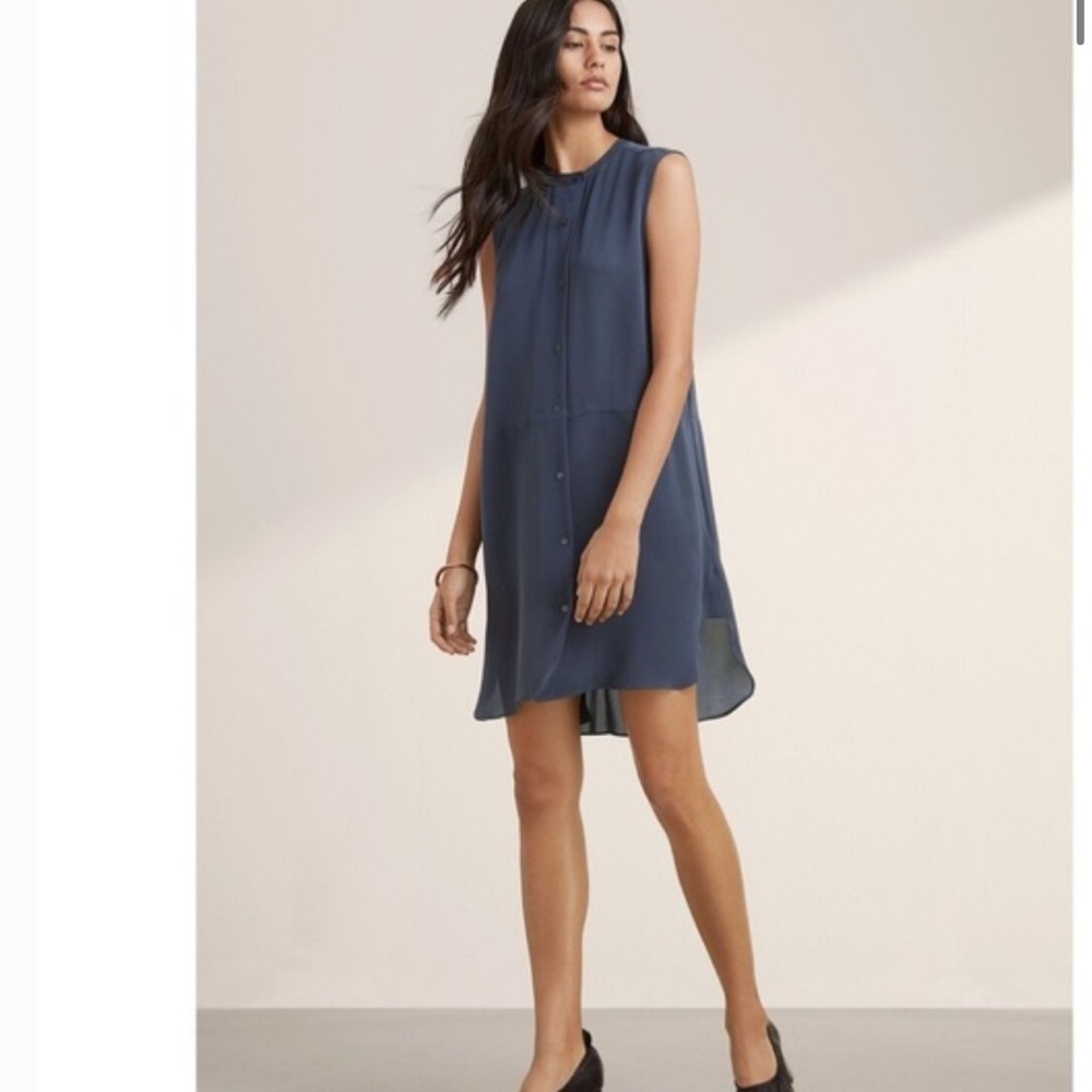 ARITZIA WILFRED Silk Beauzelle Shirt Dress blue  Navy Button-Down